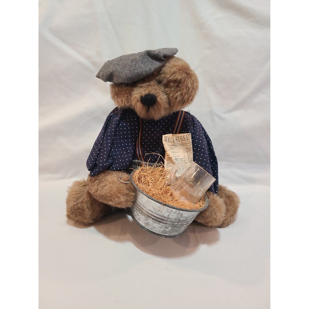 Bear Plush Holding Basket With Mug and Wall Street Journal